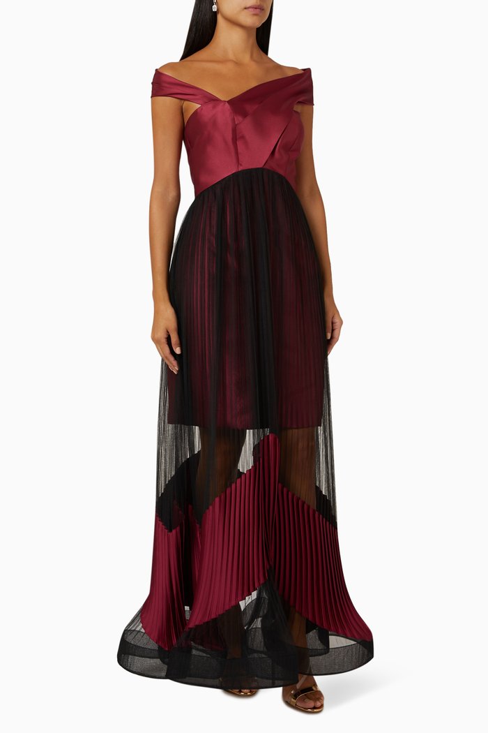 

Panelled Maxi Gown in Mesh, Red