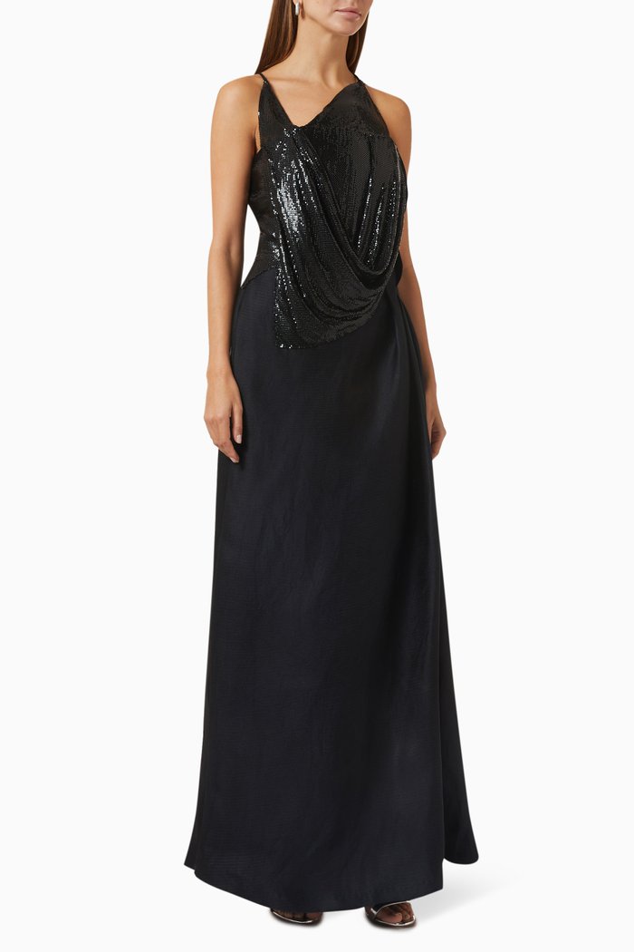 

Draped Embellished Gown in Stretch-rayon, Black