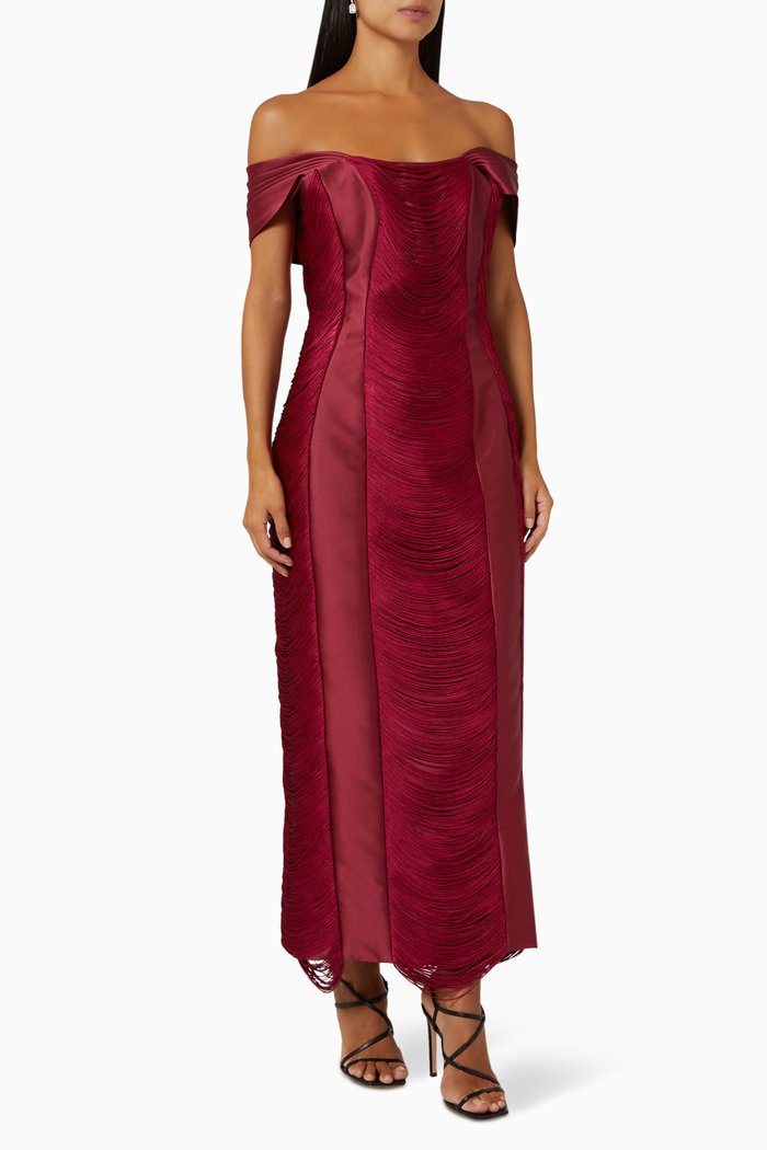 

Off-shoulder Gown in Rayon, Red