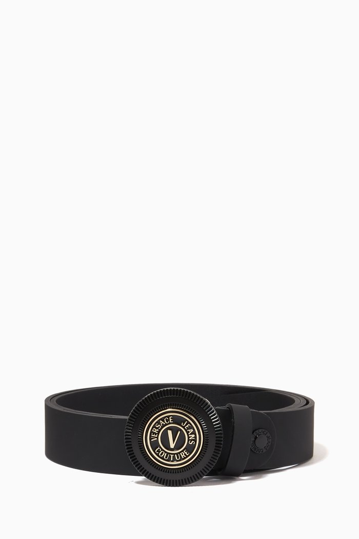 

Logo Buckle Belt in Leather, Black