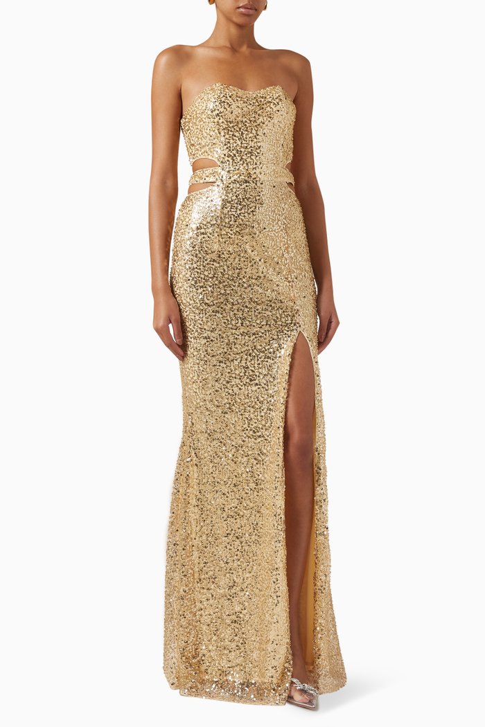 

Amaya Cut-out Shimmer Gown, Gold