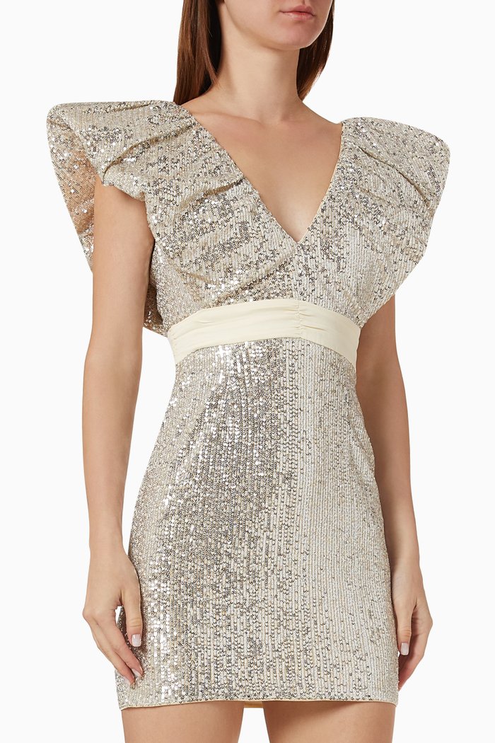 Marla Mini Dress in Sequins, Silver