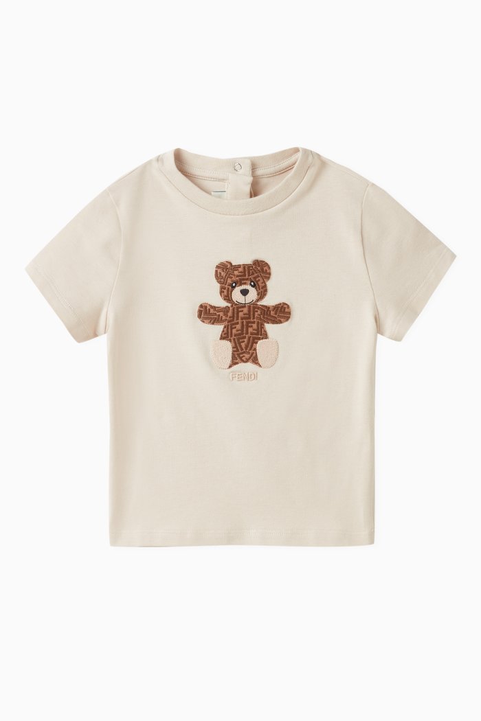 Logo Teddy Bear T-shirt in Cotton, Neutral
