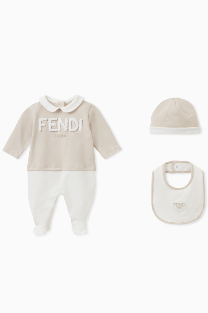 

Logo Print Sleepsuit Set in Cotton, Neutral