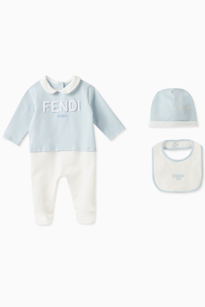 

Logo Print Sleepsuit Set in Cotton, Blue