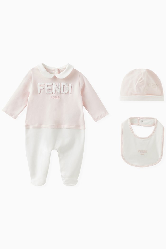 

Logo Print Sleepsuit Set in Cotton, Pink