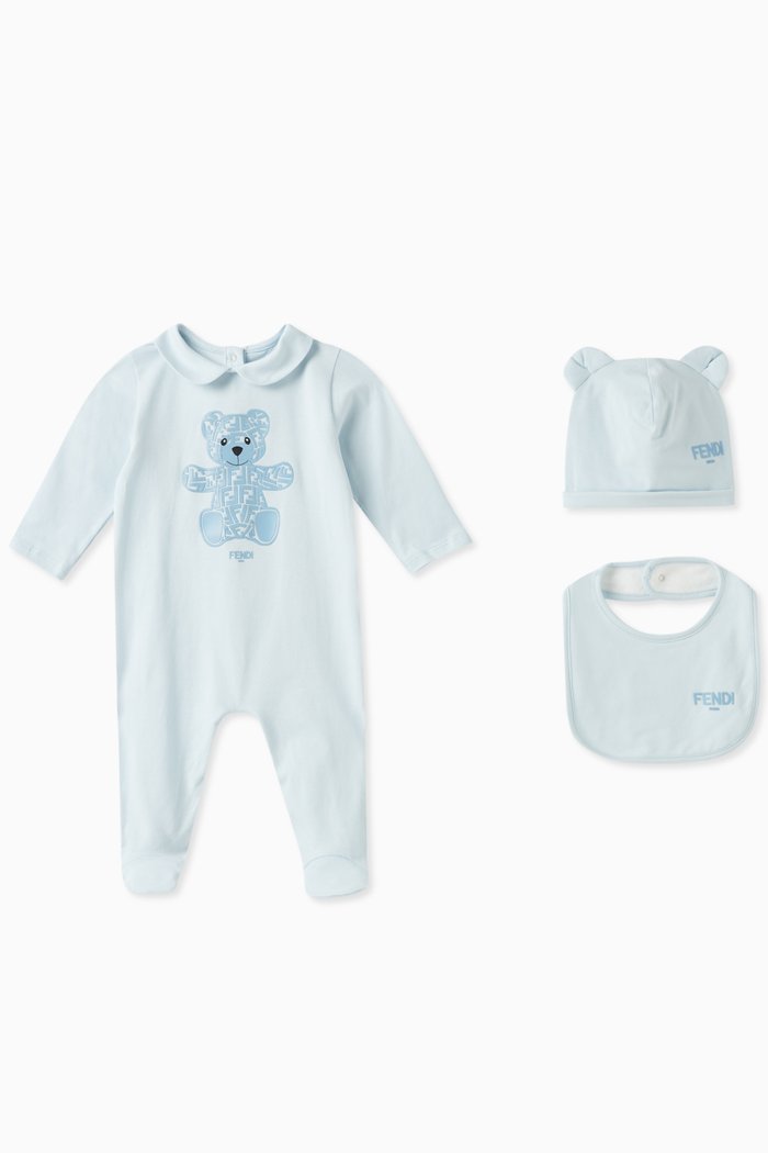 

Teddy Print Sleepsuit Set, Blue