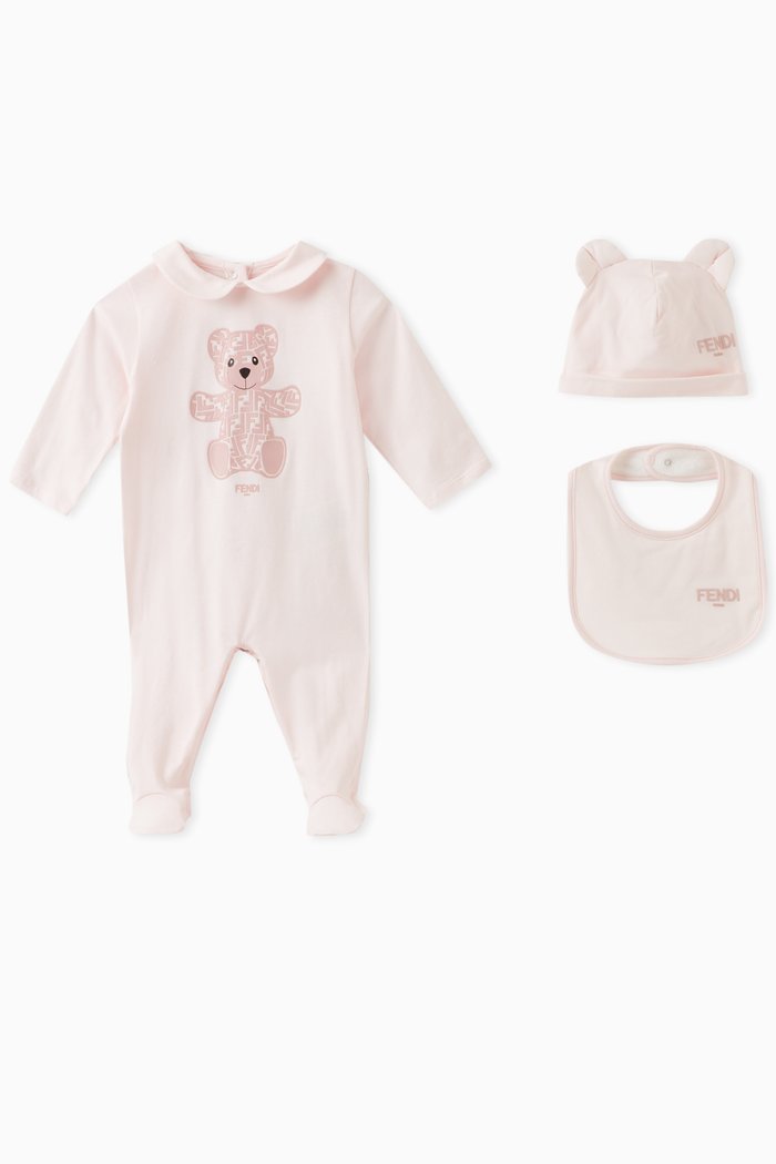 

Teddy Print Sleepsuit Set, Pink