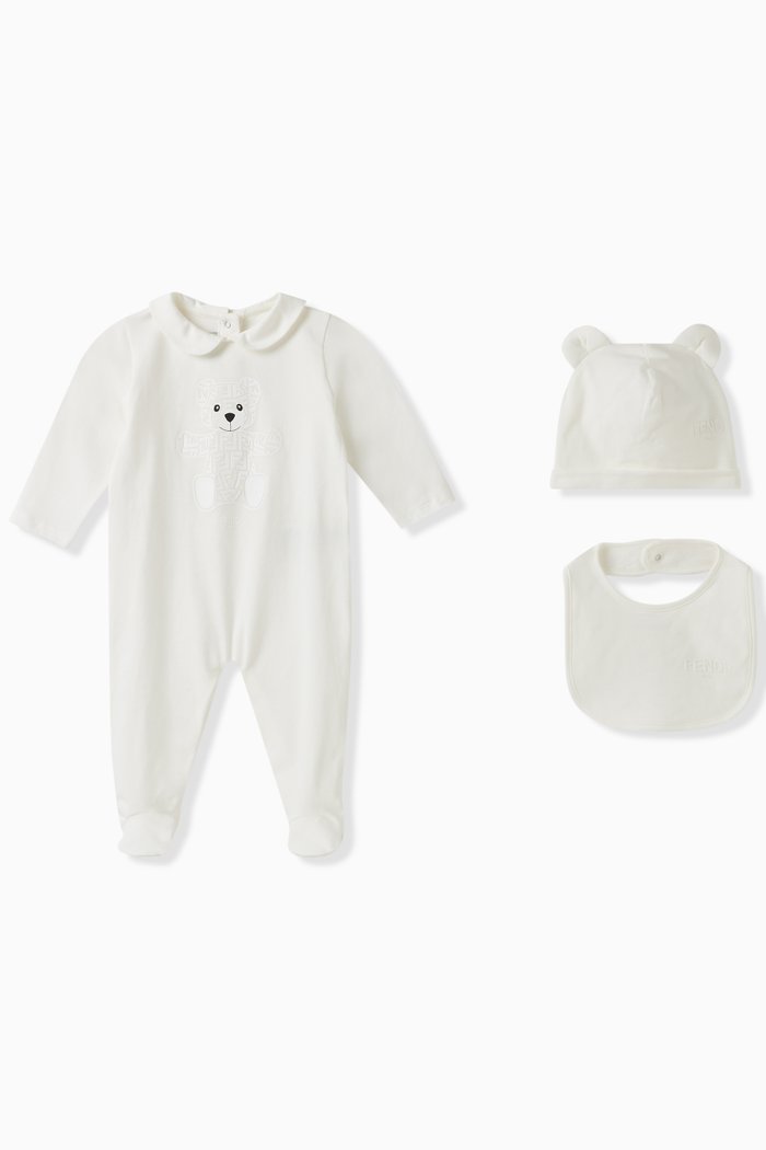 

Teddy Print Sleepsuit Set, White