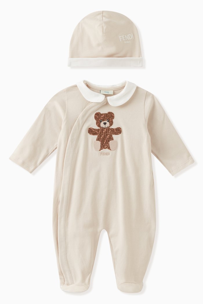 

Logo Sleepsuit & Hat Set in Cotton Jersey, Neutral
