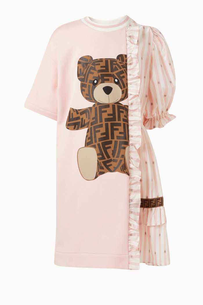 

Half and Half Teddy Bear Dress in Fleece and Velvet, Pink