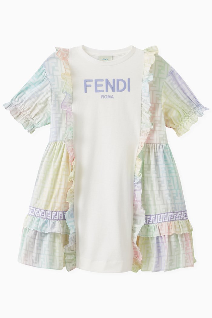 

Rainbow Monogram Logo Print Dress in Cotton, White