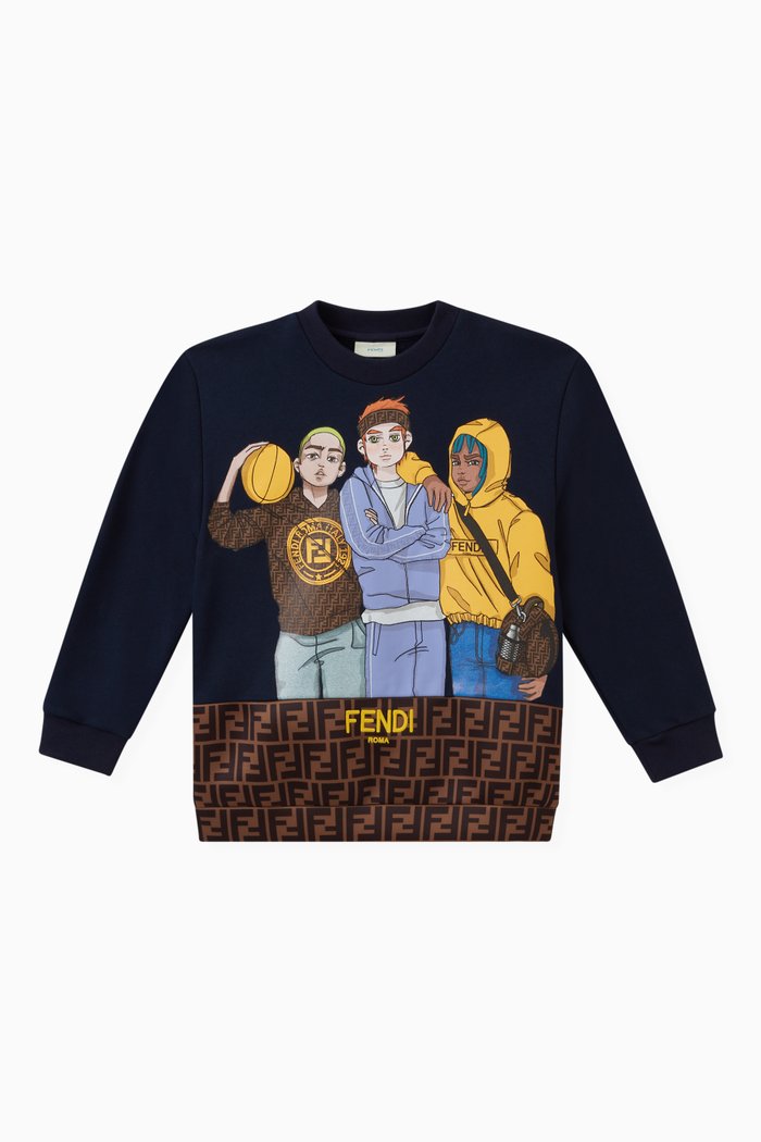

Graphic Print Sweatshirt in Cotton, Blue