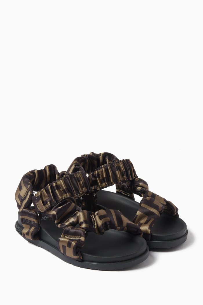 

Monogram-print Satin Band Sandals in Polyamide-blend, Brown