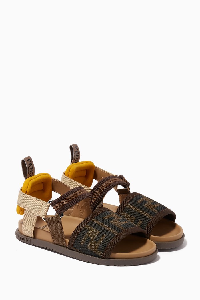 

Monogram Logo Sandals in Polyamide & Cotton, Brown