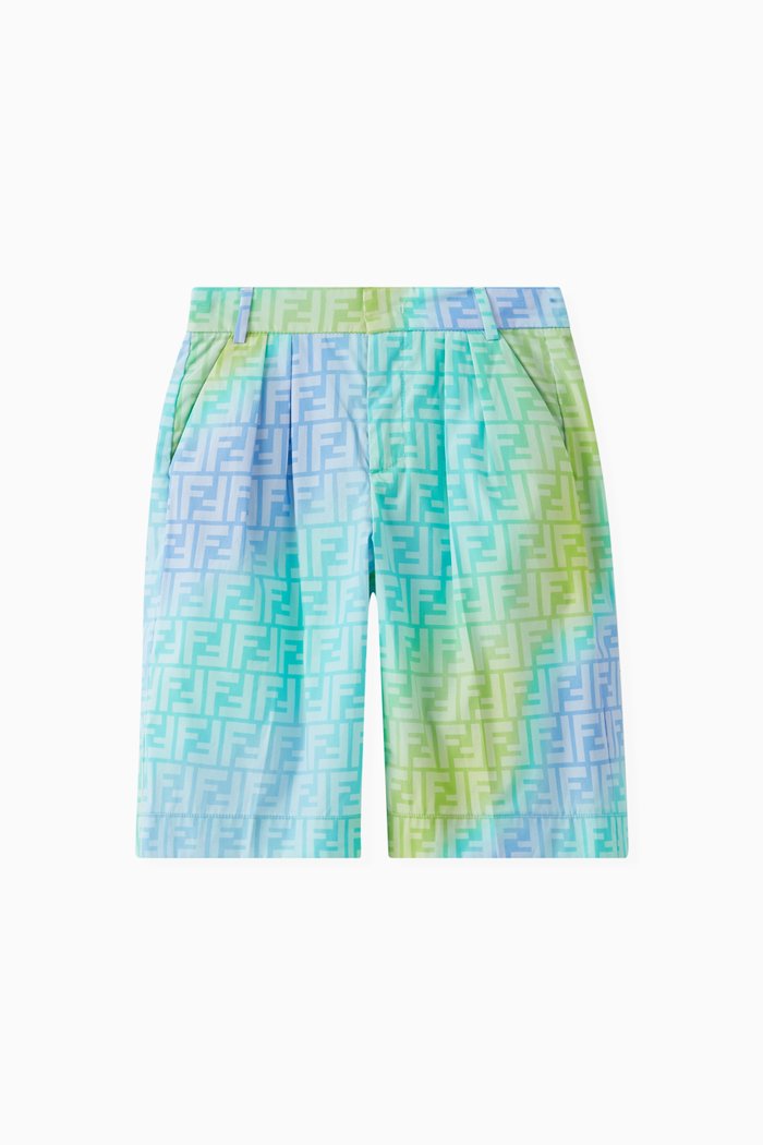 Monogram Logo Print Shorts in Cotton, Blue