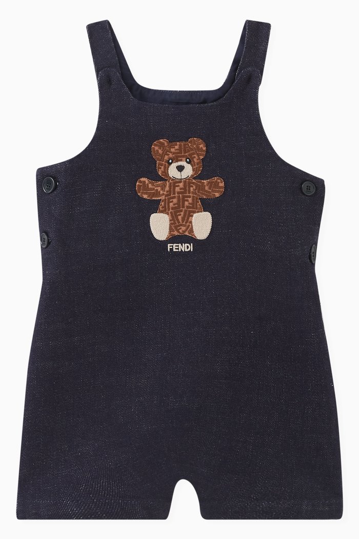 

Embroidered Logo Teddy Overall in Denim, Blue