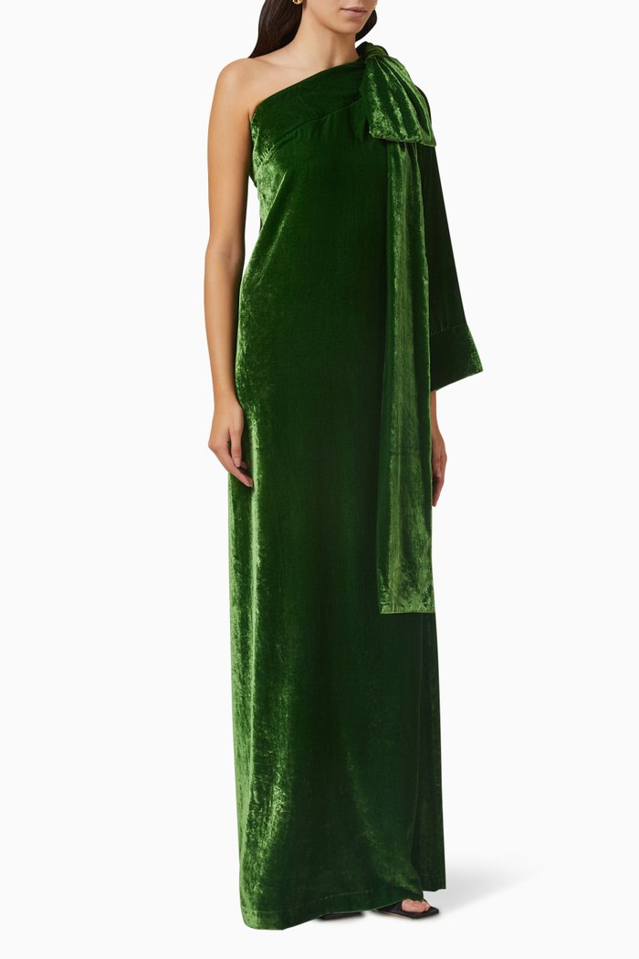 

Nel One-shoulder Maxi Dress in Velvet, Green