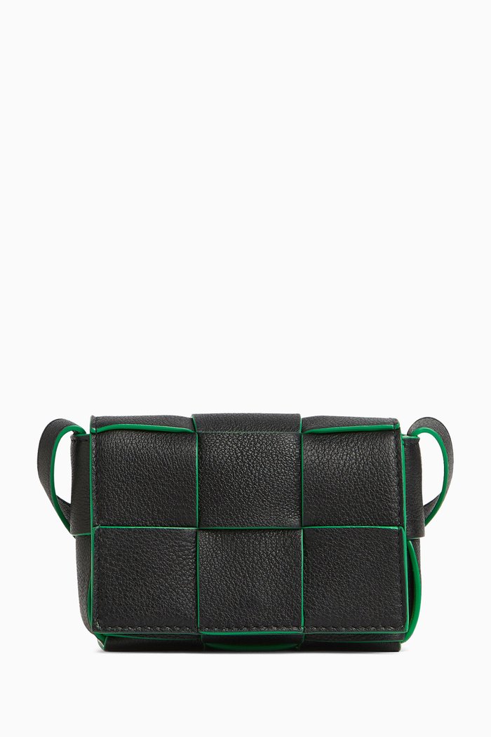 Mini Candy Cassette Crossbody Bag in Intrecciato Leather, Black
