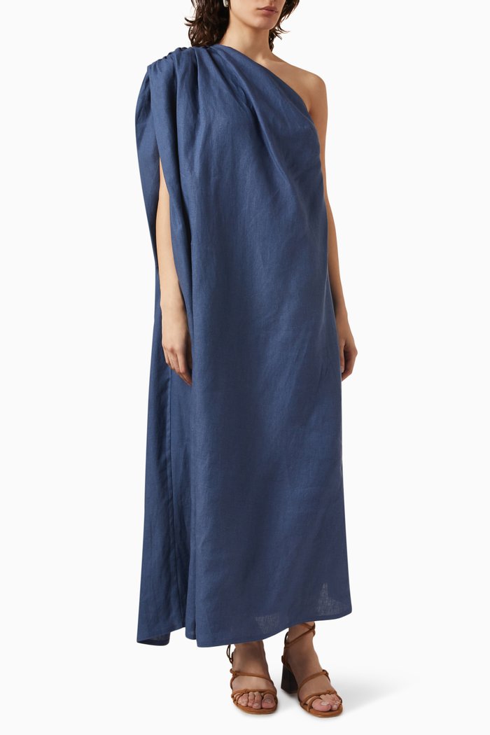 Aesop Maxi Dress in Linen, Blue
