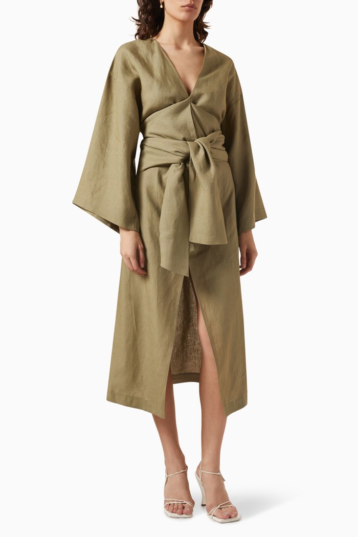 

Amara Midi Dress in Linen, Brown