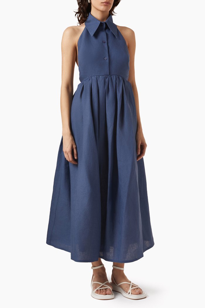 

Aida Shirt Dress in Linen, Blue