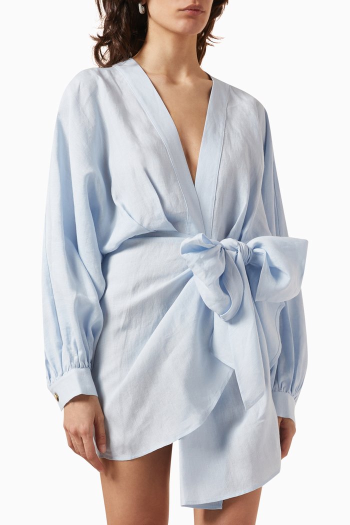 

Peony Mini Dress in Linen, Blue