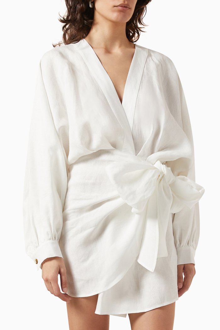 

Peony Mini Dress in Linen, White