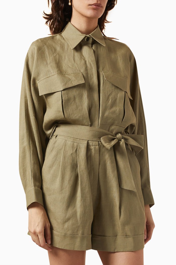 

Soleil Playsuit in Linen, Brown