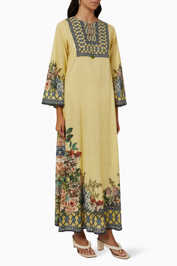 

Printed Jalabiya in Voile, Yellow