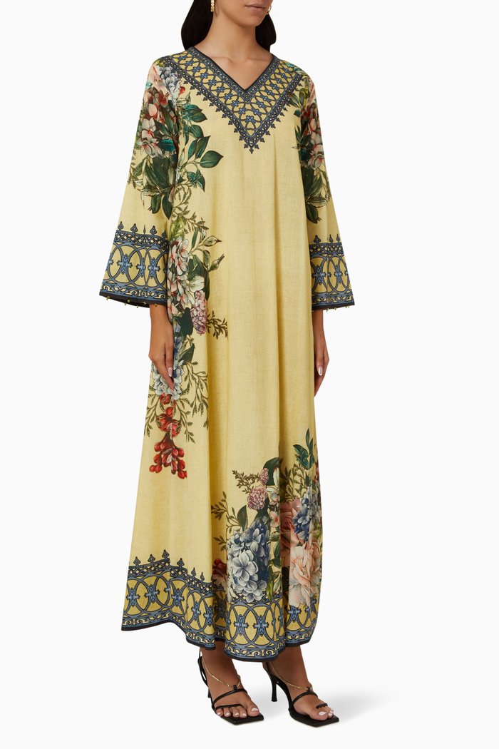 

Printed Jalabiya in Voile, Yellow