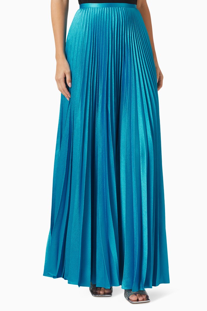

Henley Pleated Maxi Skirt in Metallic-crepe, Blue