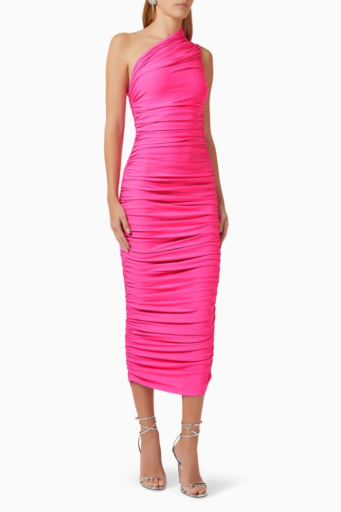 

Amaya Ruched Midi Dress in Jersey, Pink