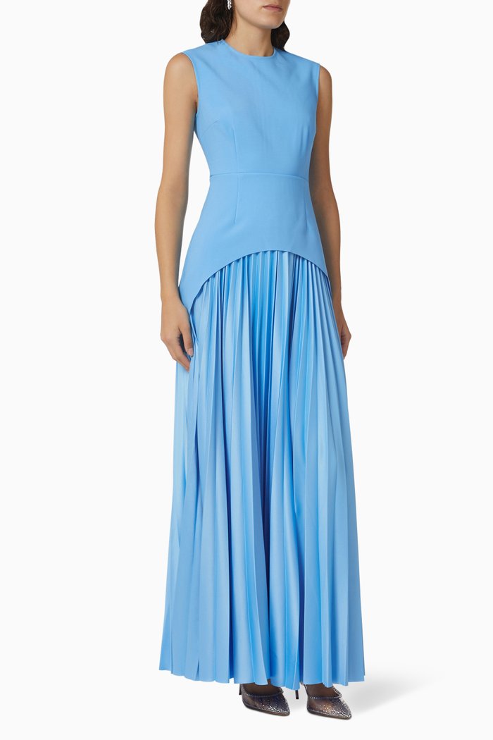 

Sofija Pleated Maxi Dress in Crepe, Blue