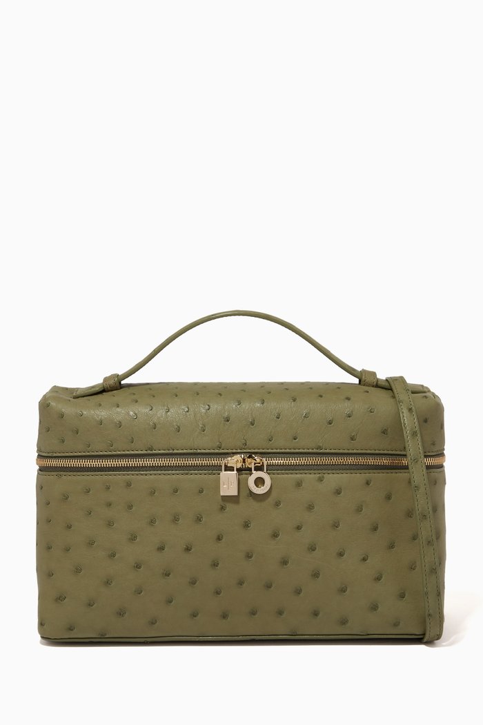 

Extra Pocket 27 Pouch in Ostrich Leather, Green