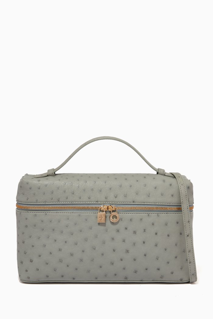 Extra Pocket L27 Pouch in Ostrich Leather, Grey