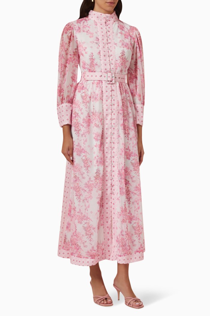 

Belted Floral-print Maxi Dress in Recycled Crêpe, Pink