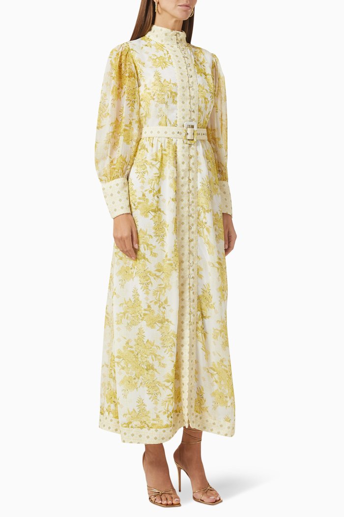 

Belted Floral-print Midi Dress in Recycled Crêpe, Yellow