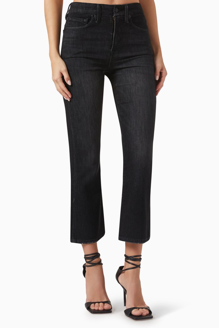 

Cropped Mini Bootcut Jeans in Denim, Black