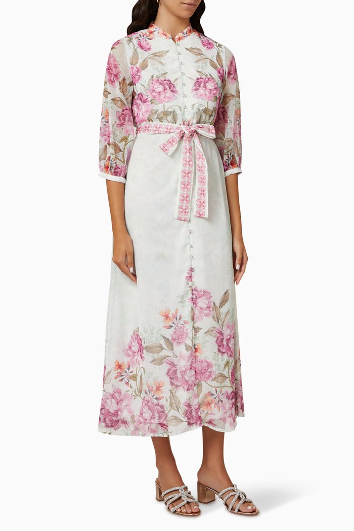 Bria Floral-print Midi Dress in Recycled Fabric, Pink
