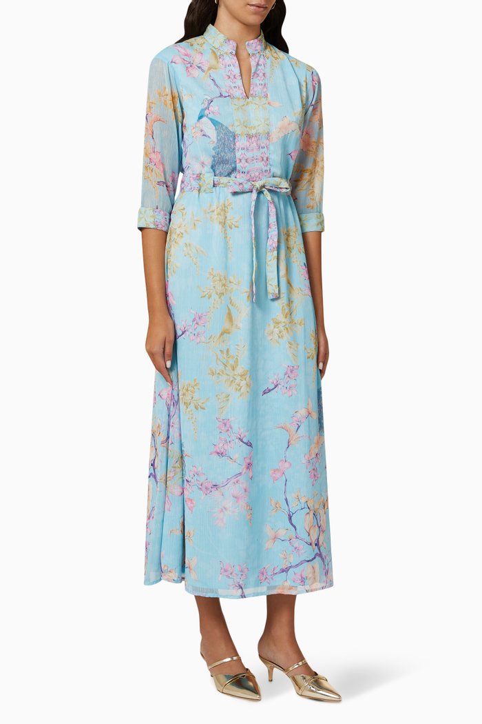 

V-neck Printed Midi Dress in Recycled Crêpe, Blue