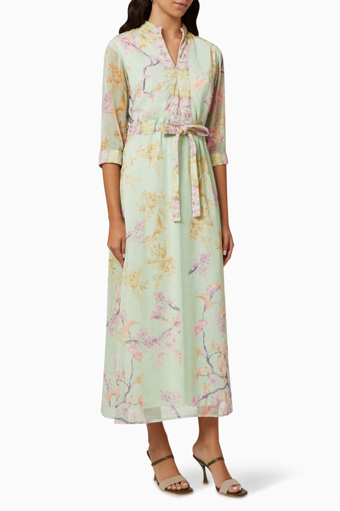 

V-neck Printed Midi Dress in Recycled Crêpe, Green
