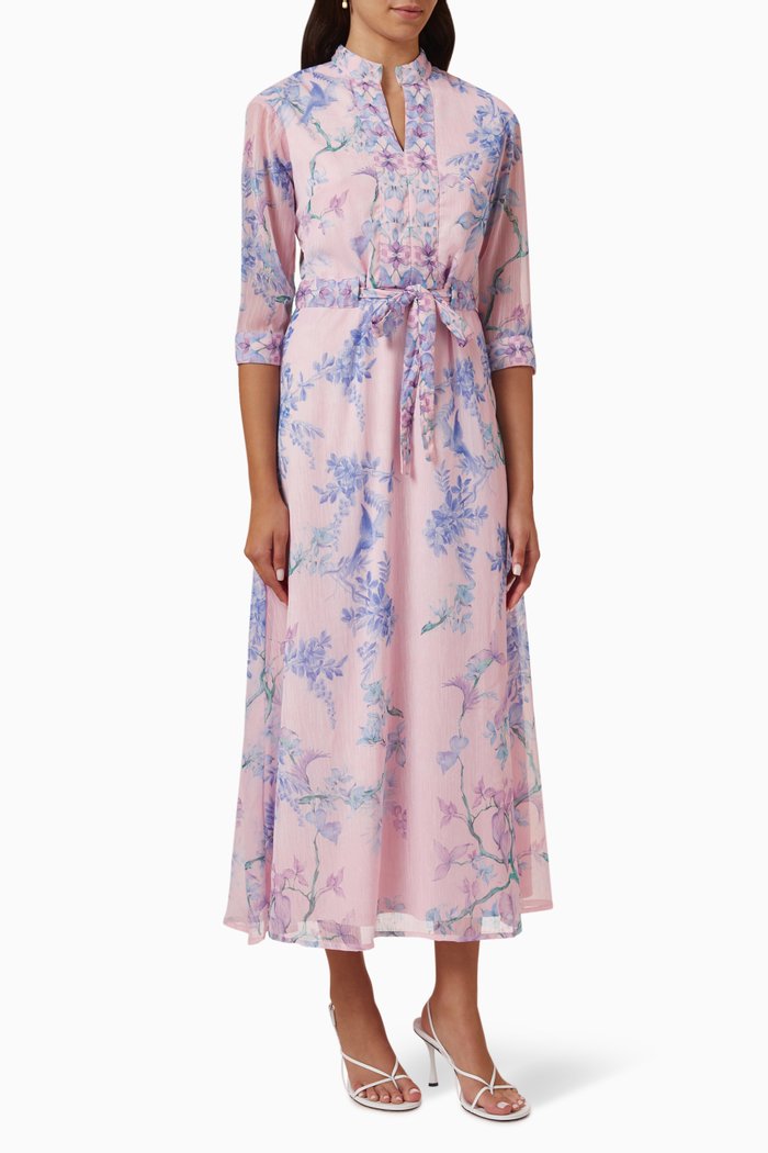 

V-neck Printed Midi Dress in Recycled Crêpe, Purple