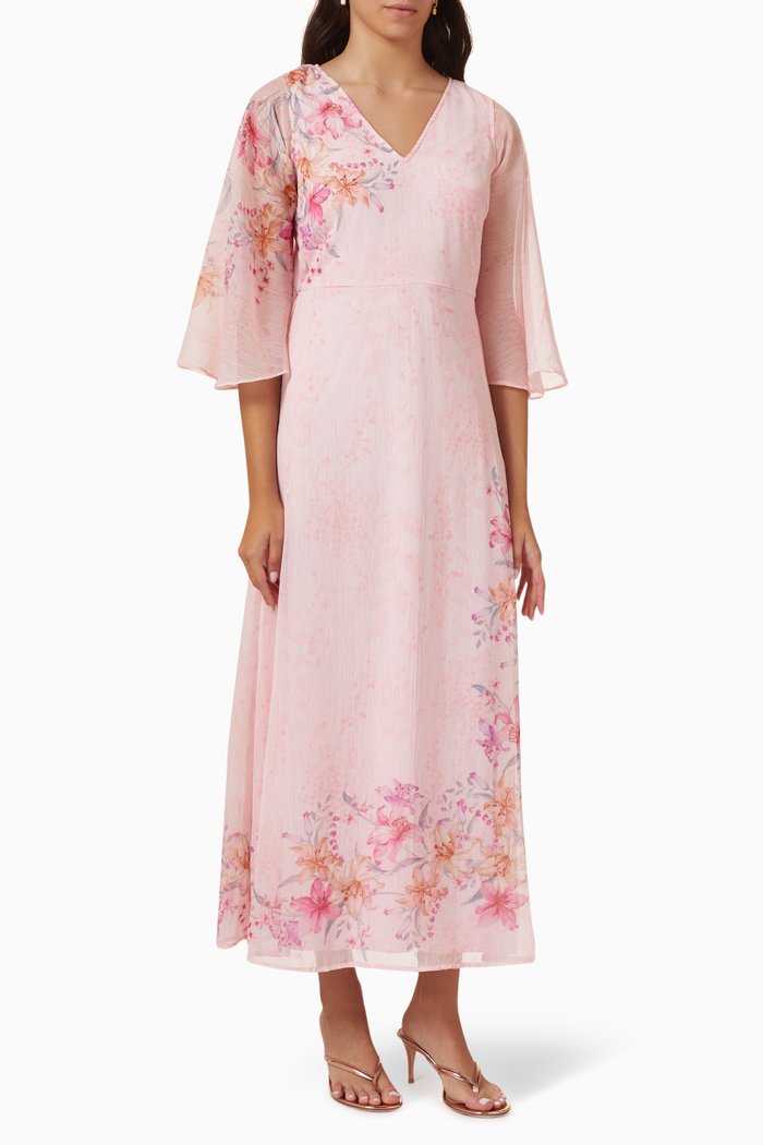 

Cape-cut Floral-print Maxi Dress in Recycled Crêpe, Pink