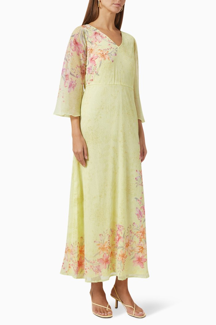 

Cape-cut Floral-print Miaxi Dress in Recycled Crêpe, Yellow