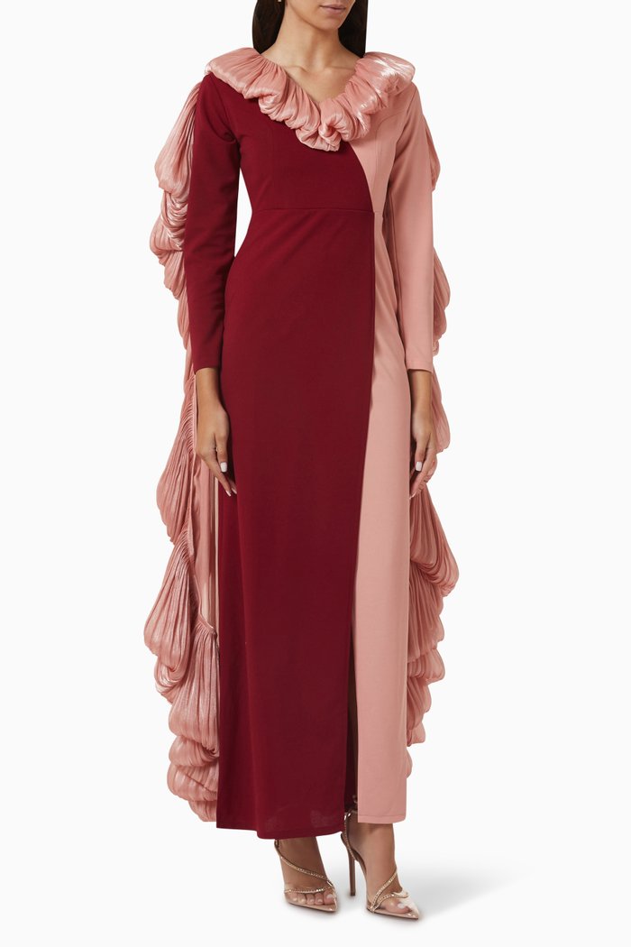 

Ruffled Cape Maxi Dress, Red