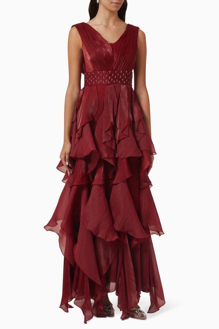 

Ruffled Tiered Maxi Dress, Red