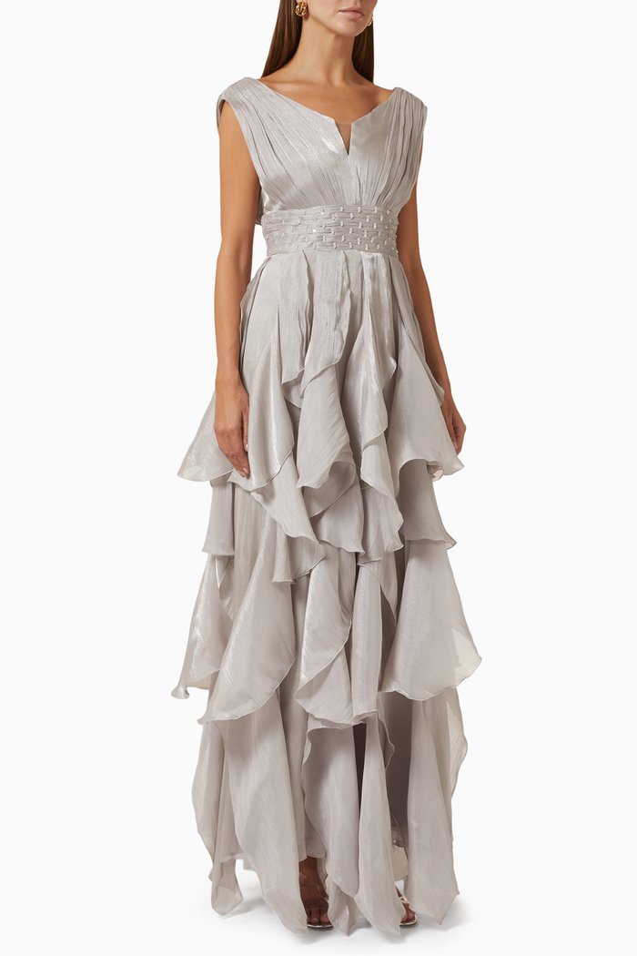 

Ruffled Tiered Maxi Dress, Grey