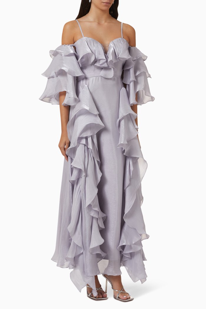 

Ruffled Cold-shoulder Maxi Dress, Blue
