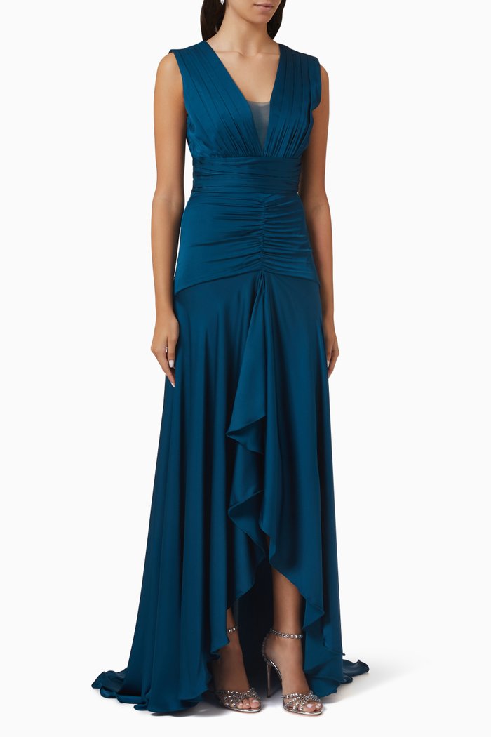

High-low Maxi Dress in Satin, Blue